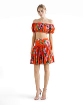 Bardot-neck top in rose-print cotton - | Dolce & Gabbana