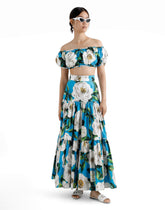 Cotton Bardot-neck top with gardenia print - | Dolce & Gabbana
