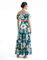Cotton Bardot-neck top with gardenia print - | Dolce & Gabbana