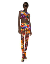 Brocade crop top with abstract flower print - | Dolce & Gabbana