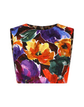 Brocade crop top with abstract flower print - | Dolce & Gabbana