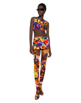 Brocade crop top with abstract flower print - | Dolce & Gabbana