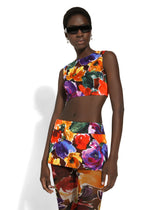 Brocade crop top with abstract flower print - | Dolce & Gabbana