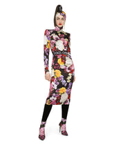 Satin turtleneck top with hydrangea and floral print - | Dolce & Gabbana