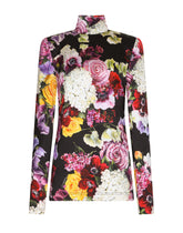 Satin turtleneck top with hydrangea and floral print - | Dolce & Gabbana