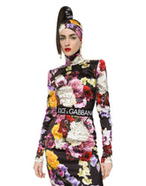Satin turtleneck top with hydrangea and floral print - | Dolce & Gabbana