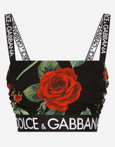 Charmeuse top with red rose print - | Dolce & Gabbana