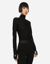 Jersey turtle-neck bodysuit with DG logo - | Dolce & Gabbana