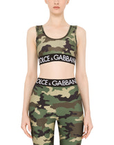 Camouflage jersey top with branded elastic - | Dolce & Gabbana