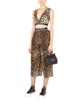 Leopard-print charmeuse top with branded elastic - | Dolce & Gabbana