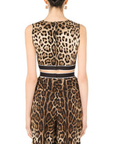 Leopard-print charmeuse top with branded elastic - | Dolce & Gabbana