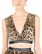 Leopard-print charmeuse top with branded elastic - | Dolce & Gabbana
