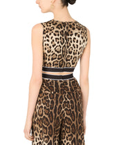 Leopard-print charmeuse top with branded elastic - | Dolce & Gabbana