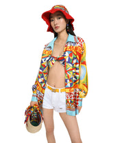 Carretto-print poplin top with knot detail - | Dolce & Gabbana