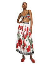 Poppy-print twill top with knot detail - | Dolce & Gabbana