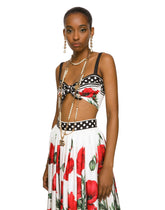 Poppy-print twill top with knot detail - | Dolce & Gabbana