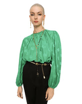 Silk blouse with all-over DG logo - | Dolce & Gabbana