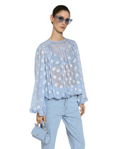 Dévoré satin jacquard blouse with all-over DG logo - | Dolce & Gabbana
