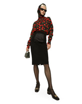Cherry-print charmeuse top with gathered sleeves - | Dolce & Gabbana