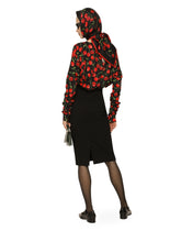 Cherry-print charmeuse top with gathered sleeves - | Dolce & Gabbana