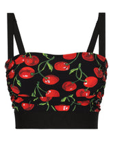 Cherry-print technical jersey top with straps - | Dolce & Gabbana
