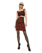 Cherry-print technical jersey top with straps - | Dolce & Gabbana