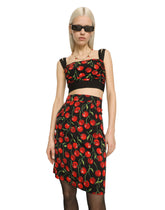 Cherry-print technical jersey top with straps - | Dolce & Gabbana