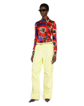 Satin shirt bodysuit with anemone print - | Dolce & Gabbana