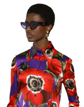 Satin shirt bodysuit with anemone print - | Dolce & Gabbana