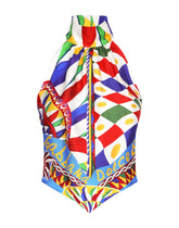 Twill halterneck top with Carretto print - | Dolce & Gabbana