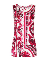 Sleeveless organzine top with Majolica print - | Dolce & Gabbana