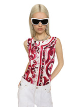 Sleeveless organzine top with Majolica print - | Dolce & Gabbana