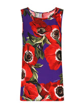 Charmeuse tank top with anemone print - | Dolce & Gabbana