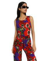 Charmeuse tank top with anemone print - | Dolce & Gabbana