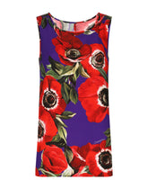 Charmeuse tank top with anemone print - | Dolce & Gabbana