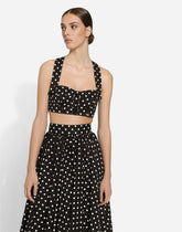Cotton corset top with polka-dot print - | Dolce & Gabbana