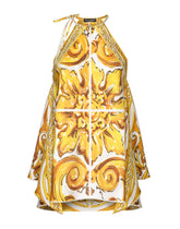 Silk twill halterneck top with majolica print - | Dolce & Gabbana