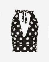 Polka-dot charmeuse top with plunging neckline - | Dolce & Gabbana