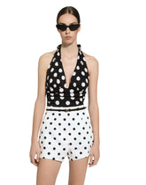 Polka-dot charmeuse top with plunging neckline - | Dolce & Gabbana
