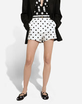 Polka-dot charmeuse top with plunging neckline - | Dolce & Gabbana