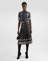 Short-sleeved silk blouse with pussy-bow and all-over DG logo scarf print - | Dolce & Gabbana