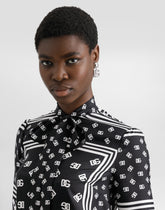 Short-sleeved silk blouse with pussy-bow and all-over DG logo scarf print - | Dolce & Gabbana