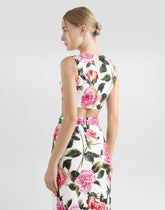 Cotton jacquard crop top with rose print - | Dolce & Gabbana