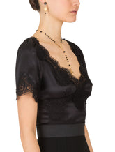 Satin top with lace details - | Dolce & Gabbana