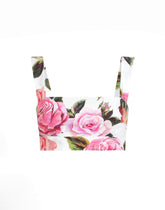 Cotton bralette top with rose print - | Dolce & Gabbana