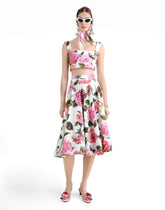 Cotton bralette top with rose print - | Dolce & Gabbana