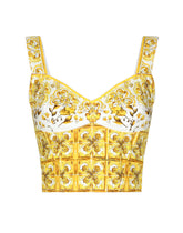 Cotton corset top with majolica print - | Dolce & Gabbana