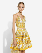 Cotton corset top with majolica print - | Dolce & Gabbana