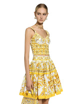 Cotton corset top with majolica print - | Dolce & Gabbana