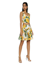 Cotton corset top with yellow rose print - | Dolce & Gabbana